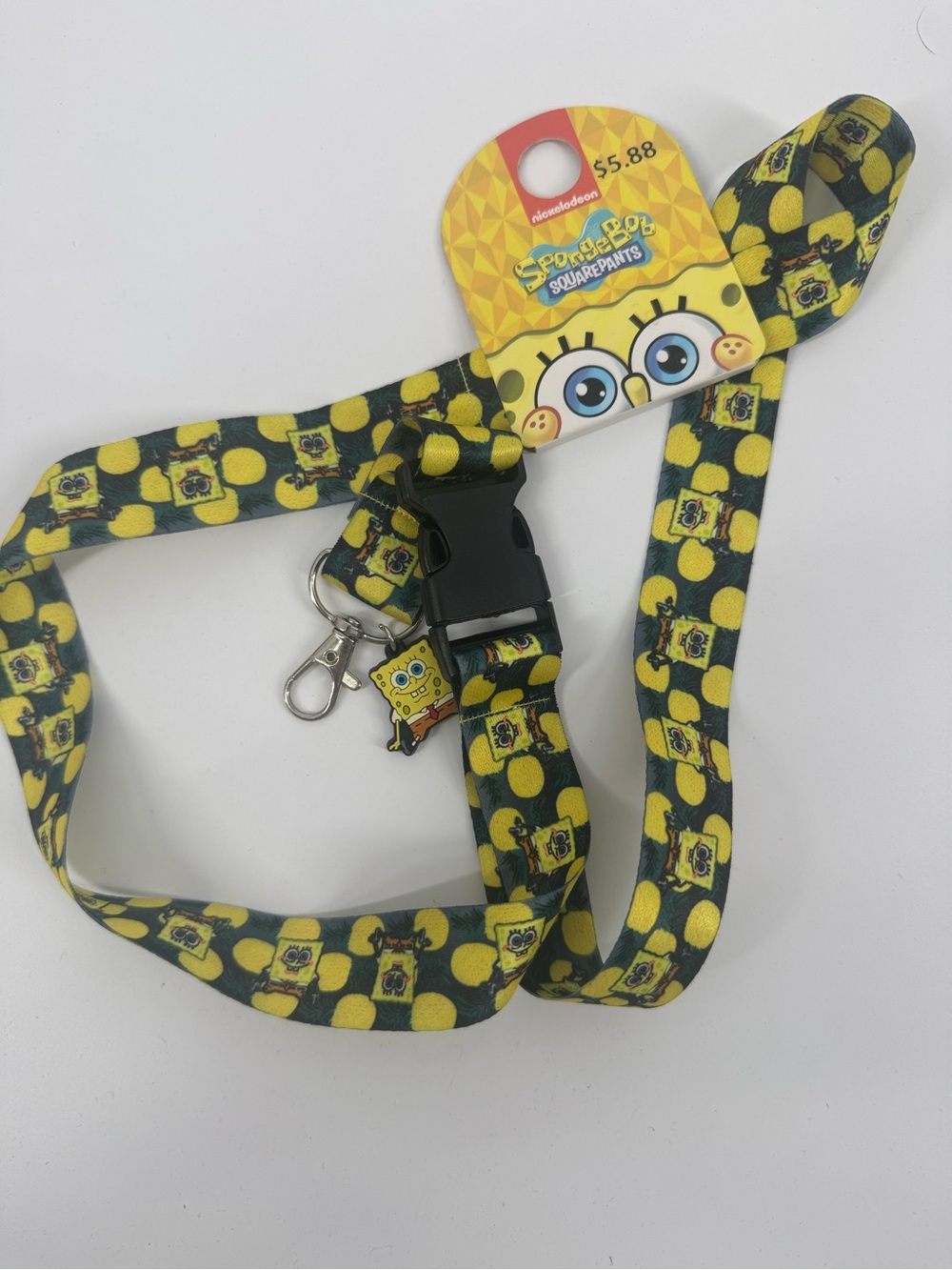 SpongeBob SquarePants Yellow & Black Kids Lanyard with Character Charm